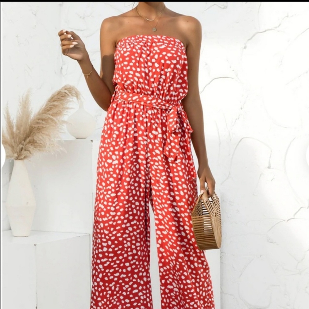 Gorgeous Orange and White Strapless Jumpsuit